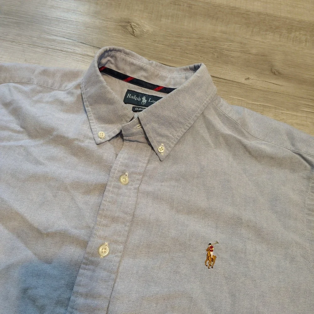 Polo Ralph Lauren XL Classic Fit Oxford Shirt Short Sleeve Blue Pony chambray